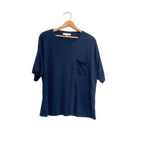 FRAME Women‎ Navy Blue 100% Organic Linen Pocket T Shirt Size XL